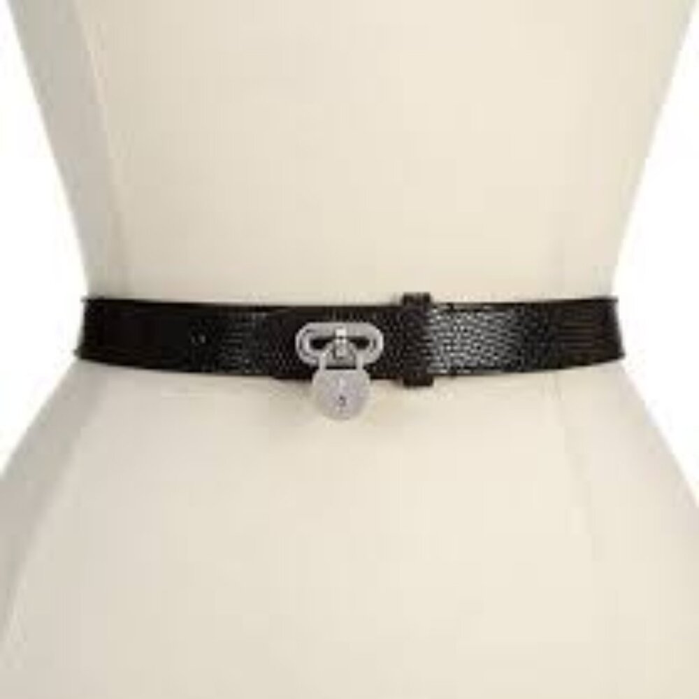 Lauren Ralph Lauren 1" Padlock Lizard-Embossed Leather Belt